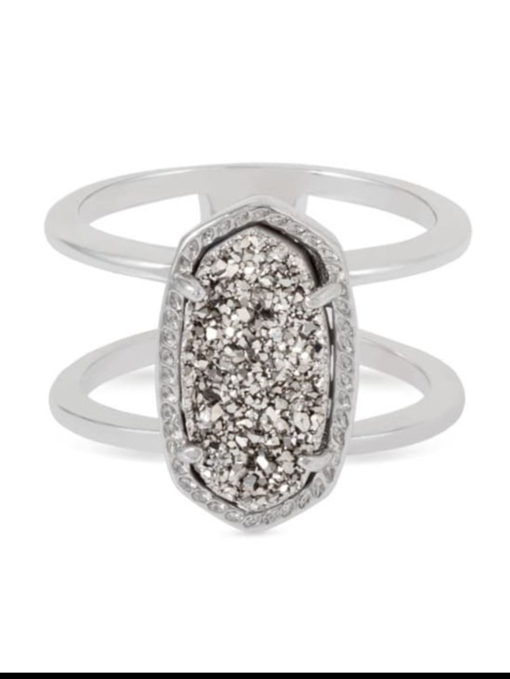 KENDRA SCOTT Gorgeous NWT Druzy Quartz Elyse Women's Silver Ring in size 6